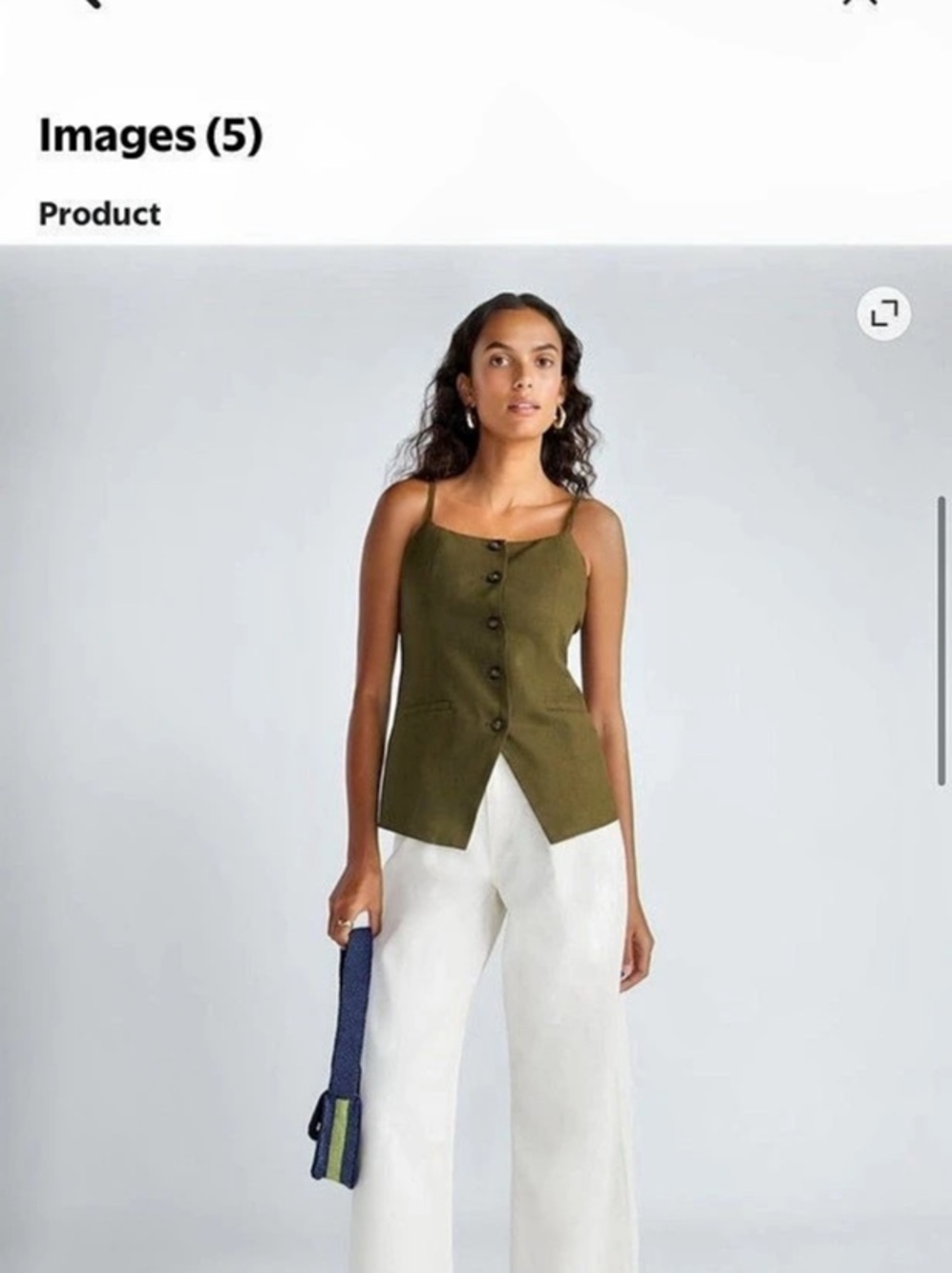 Linen Button-Front Vest Olive Green